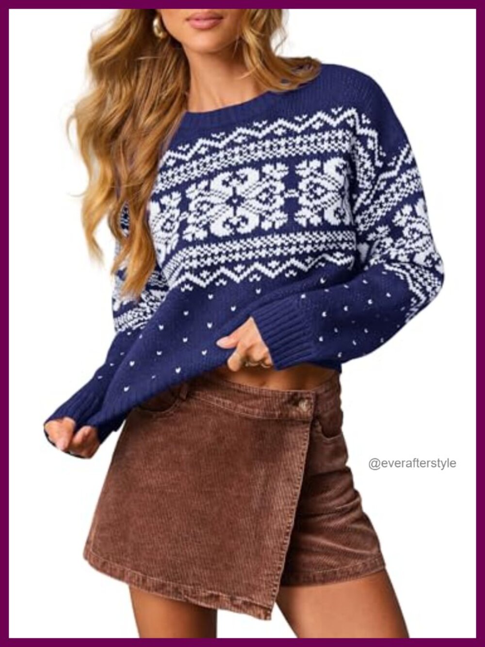 Fair Isle Oversized Knit Sweater for Women Long Sleeve Crew Neck Cozy Fall